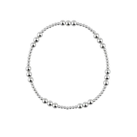 Silver beaded bracelet on a white background