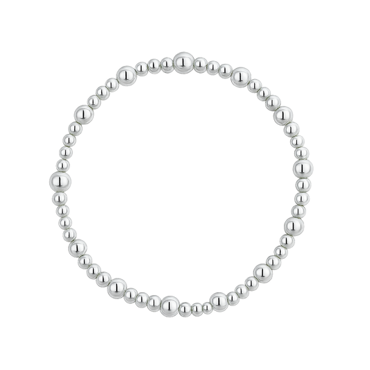Silver beaded bracelet on a white background
