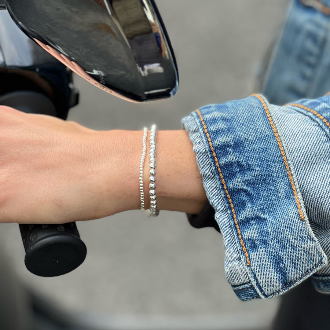 2MM Silver Ball Bracelet on wrist