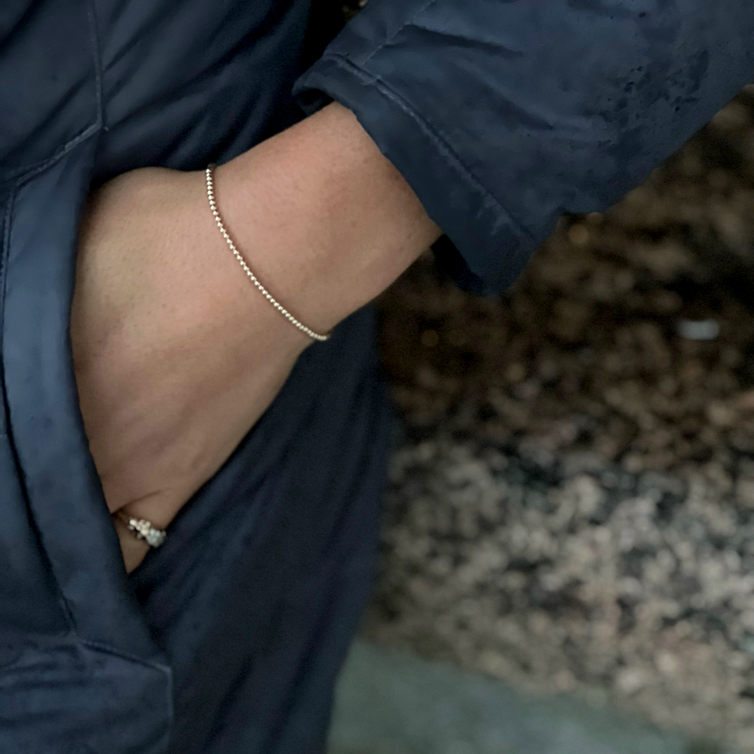 2MM Rose Gold Ball Bracelet on wrist