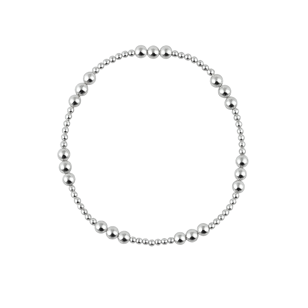 Silver beaded bracelet on a white background