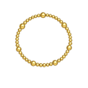A gold beaded bracelet with alternating large and small polished spherical beads, arranged in a circular shape on a plain white background.