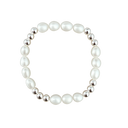 Pearl and silver beaded bracelet on a white background